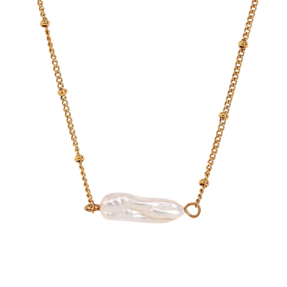 18K Gold Plated Baroque Pearl Necklace*Satellite Bubble Ball Chain Dainty*MJ - Picture 2 of 4